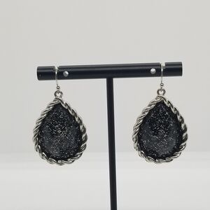 black and silver tone glitter teardrop earrings